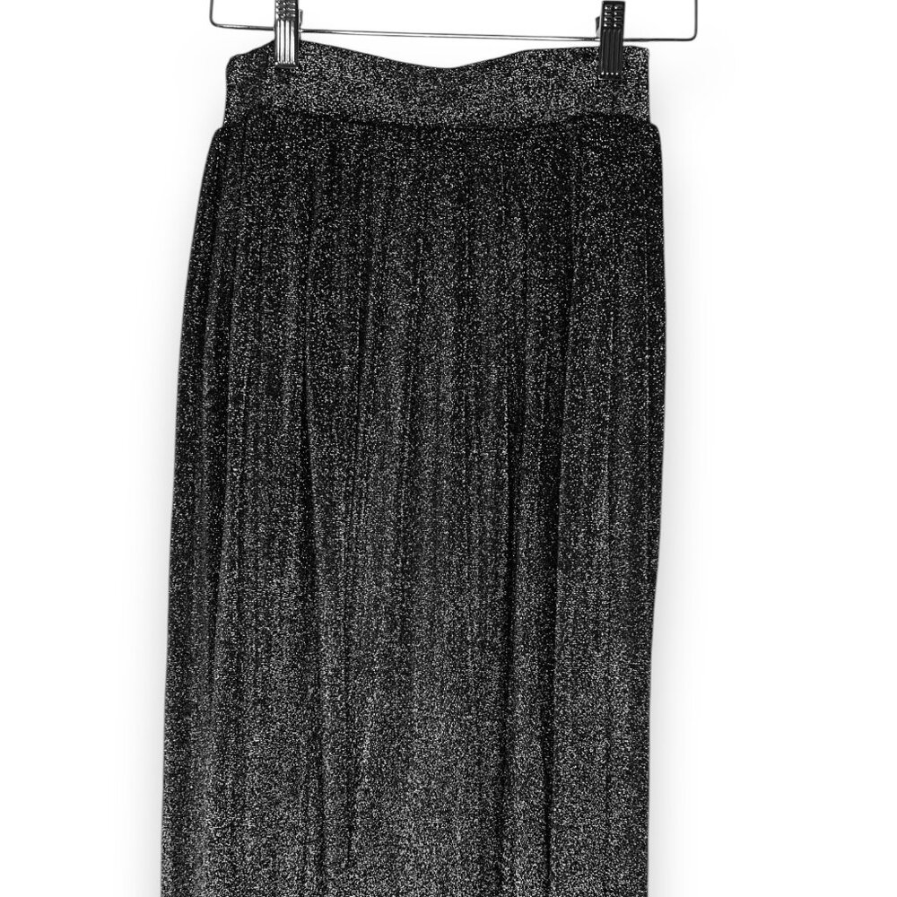 Metrowear Black Silver Metallic Pleated Midi Long A line Skirt siz. S